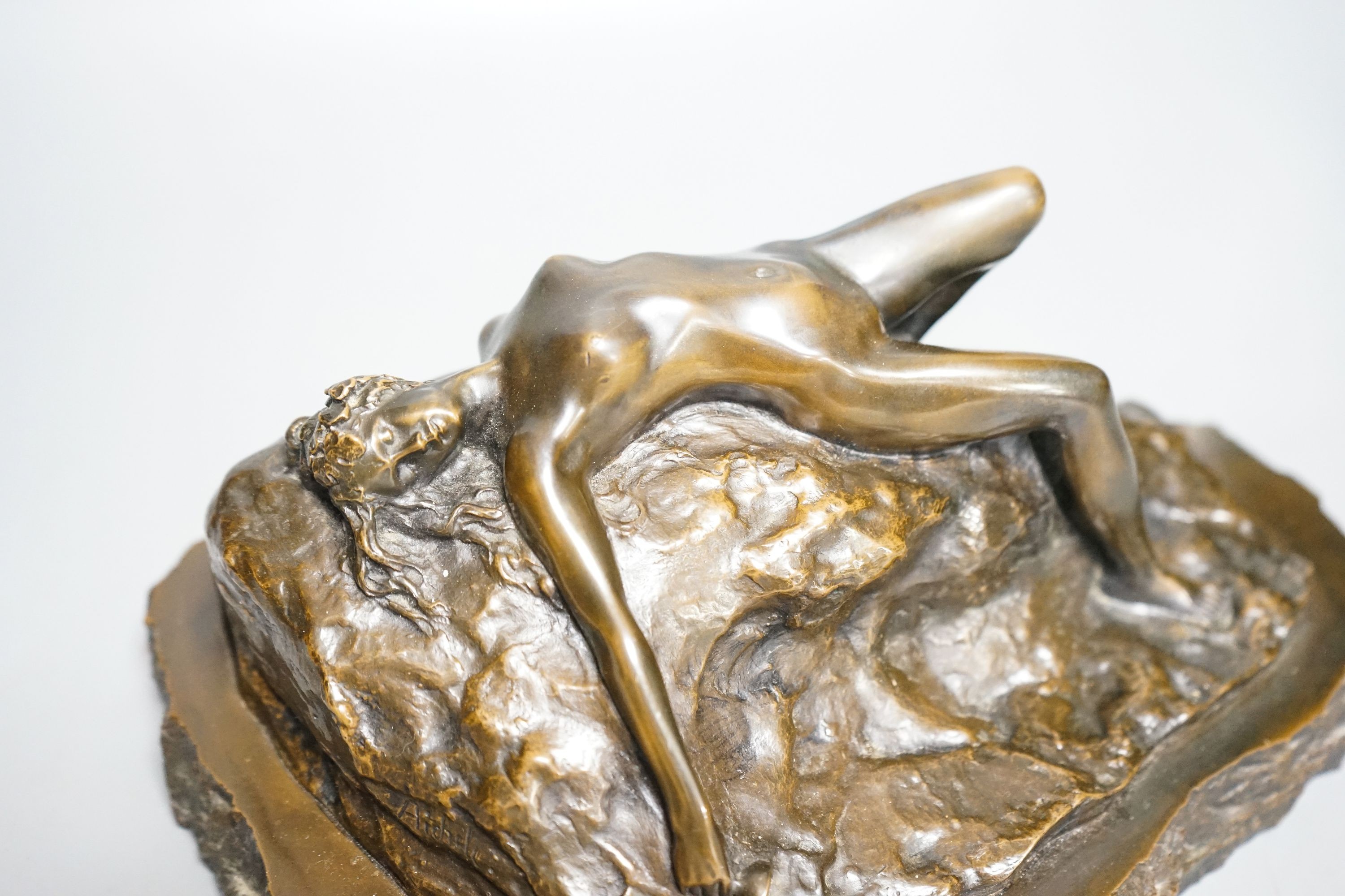 After Aichele, an electrotype of a recumbent nude woman 29cm